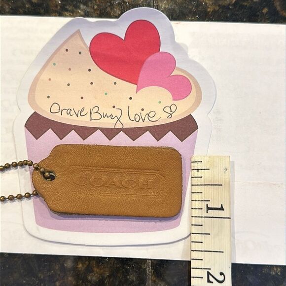 VINTAGE COACH HANGTAG LEATHER “TOFFEE” DOUBLE SIDED ON BRASS BALL CHAIN EVC - Picture 7 of 8